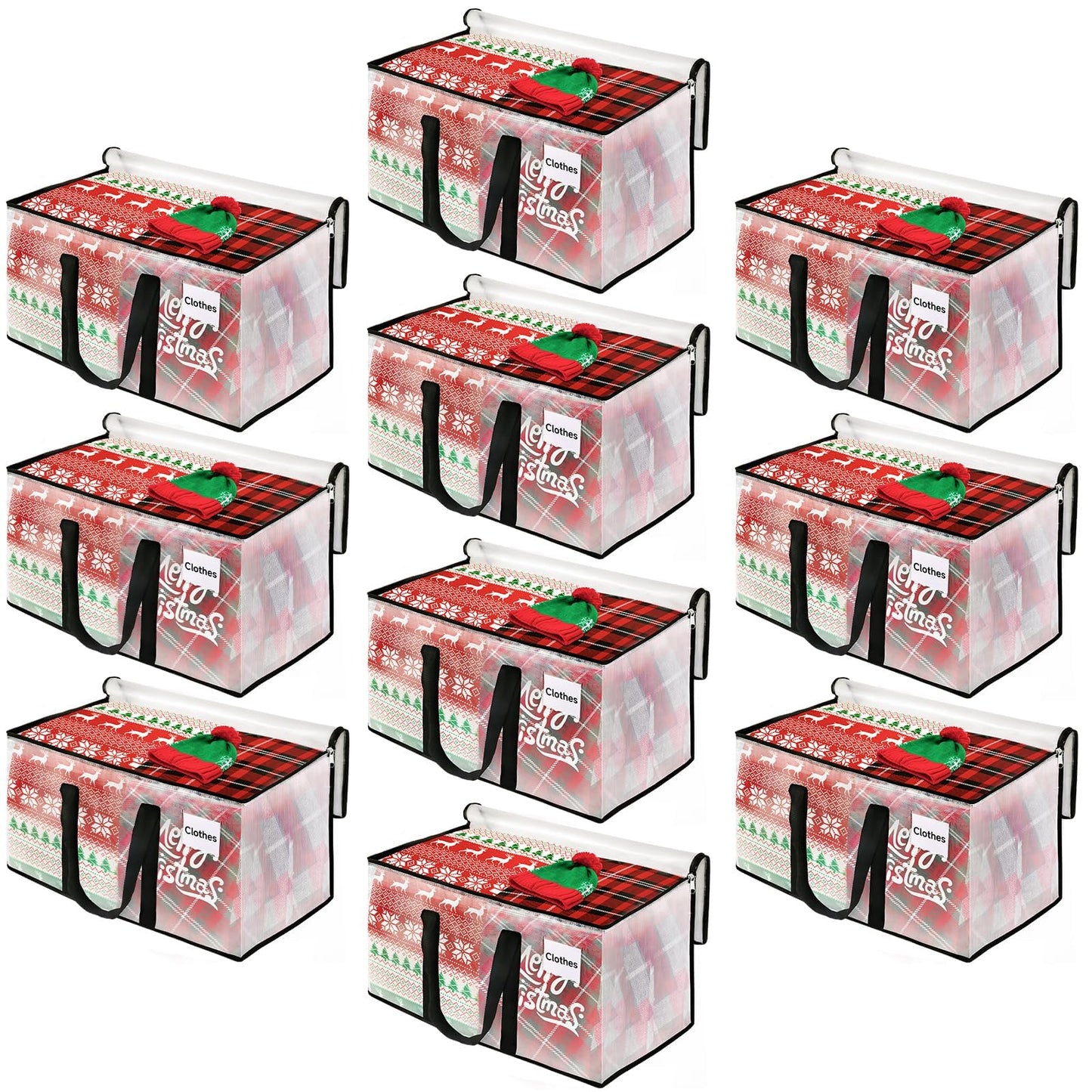 BlissTotes Moving Bags, 10-Pack Storage Bags, Moving Boxes Heavy Duty Extra Large, Moving Totes, Clear moving Bag, Reinforced Handles & Tag Pocket (93L)
