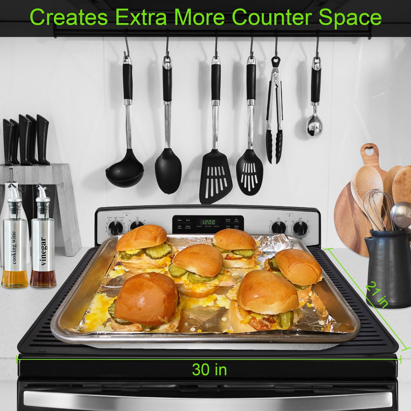 KindGa Stove Cover - Stove Top Covers for Electric Stove - More Thick - 30 x 21 Inch Stove Guard Stove Top Protector, Silicone Stovetop Cover Cooktop Mat for Kitchen Glass Stove Top -Black