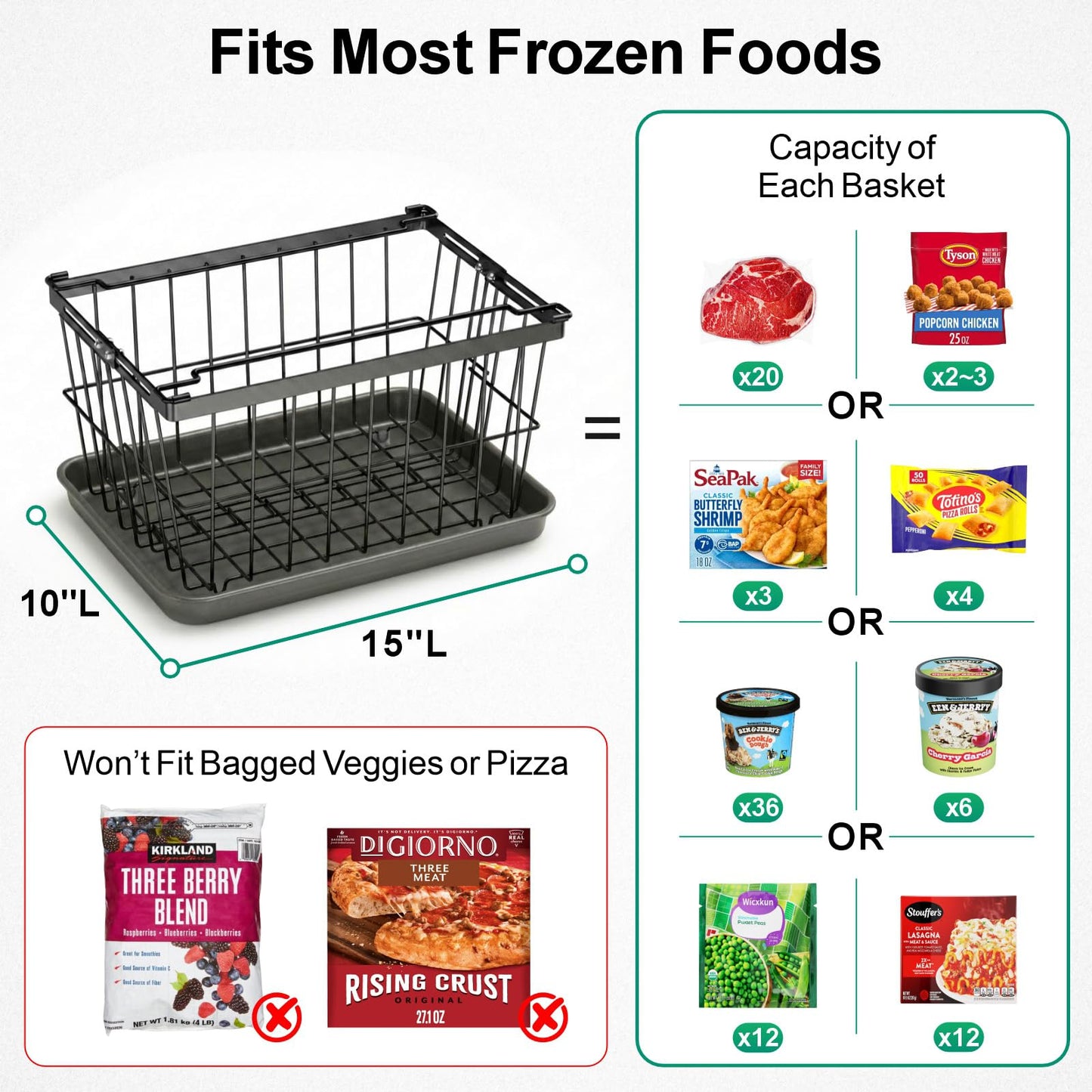 GSlife Freezer Organizer Bins - 3 Pack Large Deep Freezer Organizer Bins Expand to Fit 5 to 7 Cu.ft Chest Freezer, Stackable Wire Storage Bins with Handles Easy Access, Scratch Resistant, Black