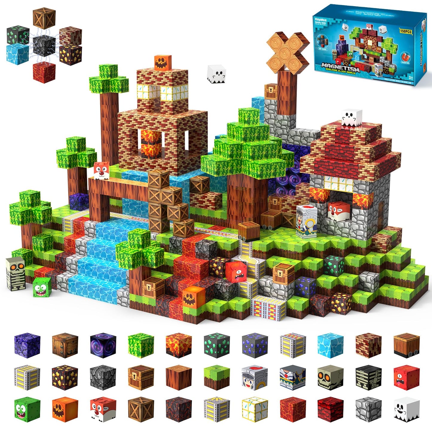 Magnetic Blocks, 150PCS Magnetic Building Blocks Cubes, STEM Magnet Blocks, Stacking Magnets Toy, Sensory Play Christmas Birthday Gifts for Boys and Girls Age 3+ Years Old
