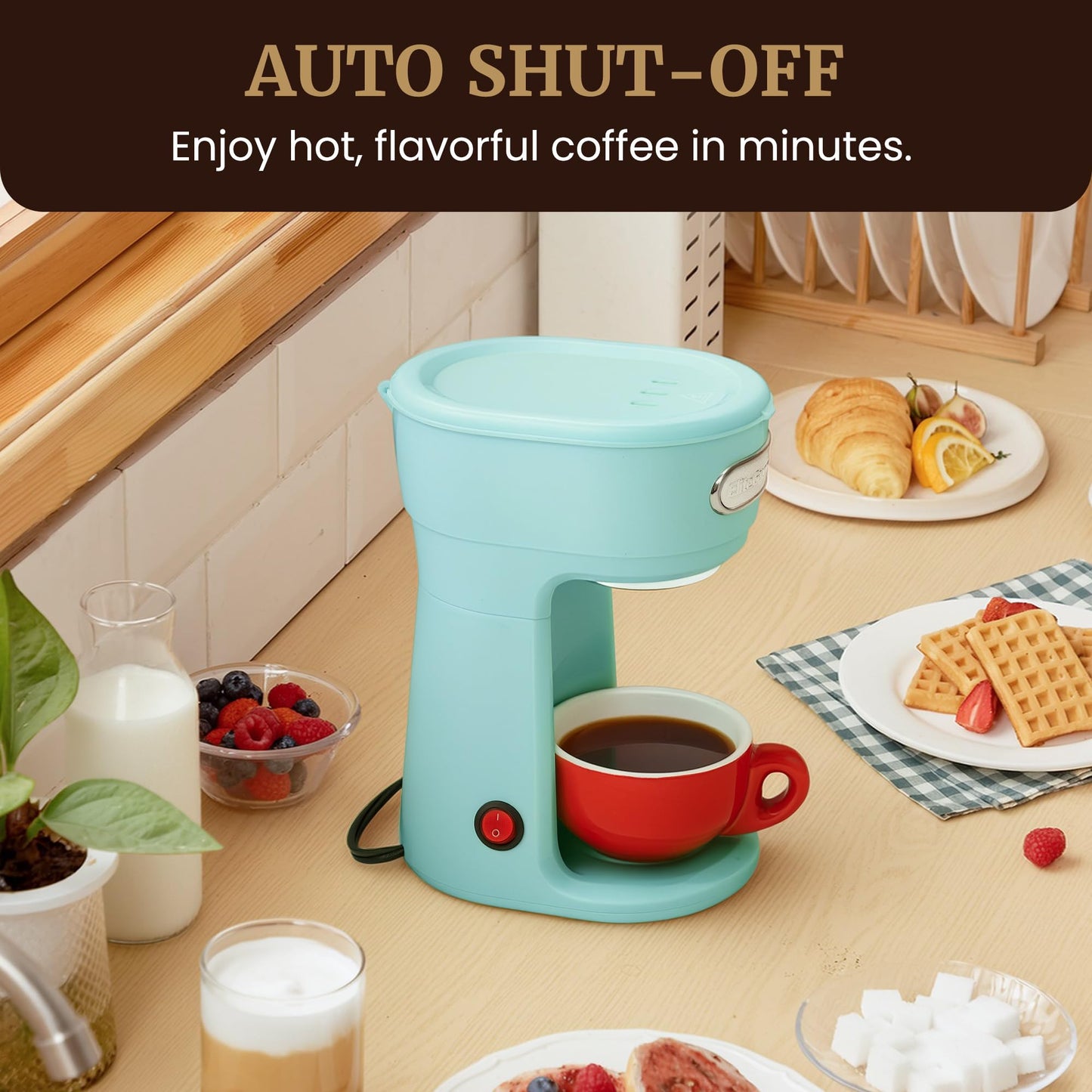 Elite Gourmet EHC242M Personal Single-Serve Compact Coffee Maker Brewer Includes 12oz. Dual Wall, Travel Mug with Stainless Steel Interior, Compatible with Coffee Grounds, Reusable Mesh Filter, Mint