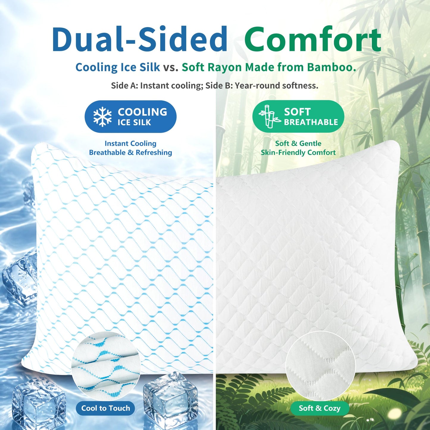 VAINOC Memory Foam Pillows Queen Size Set of 2, Adjustable Cooling Pillow for Side Back Stomach Sleepers with Washable Removable Cover