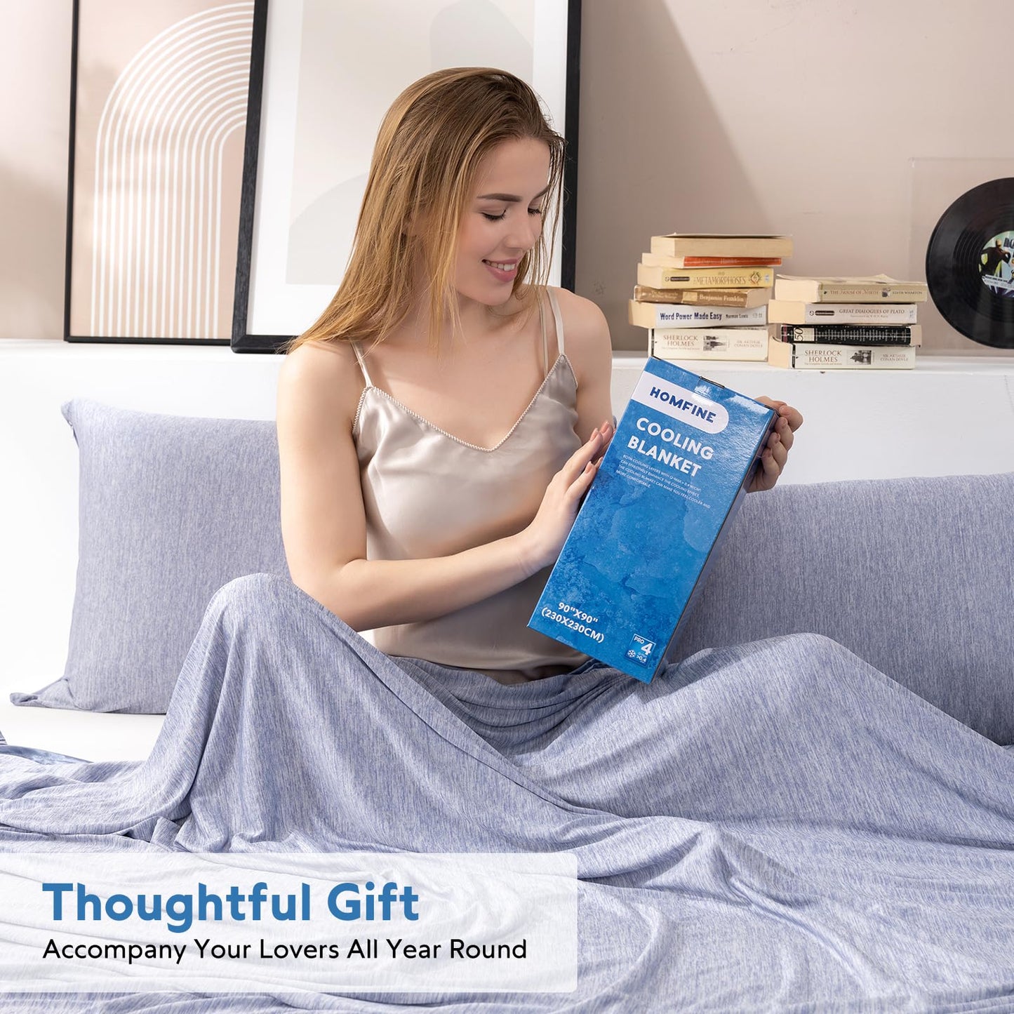 HOMFINE Cooling Blankets for Hot Sleepers - Summer Blanket Thin Lightweight Breathable Soft Double Side Enhanced Cooling for Bed Couch Sofa, Keep Cool for Night Sweats (Blue, 60 x 80 inches)