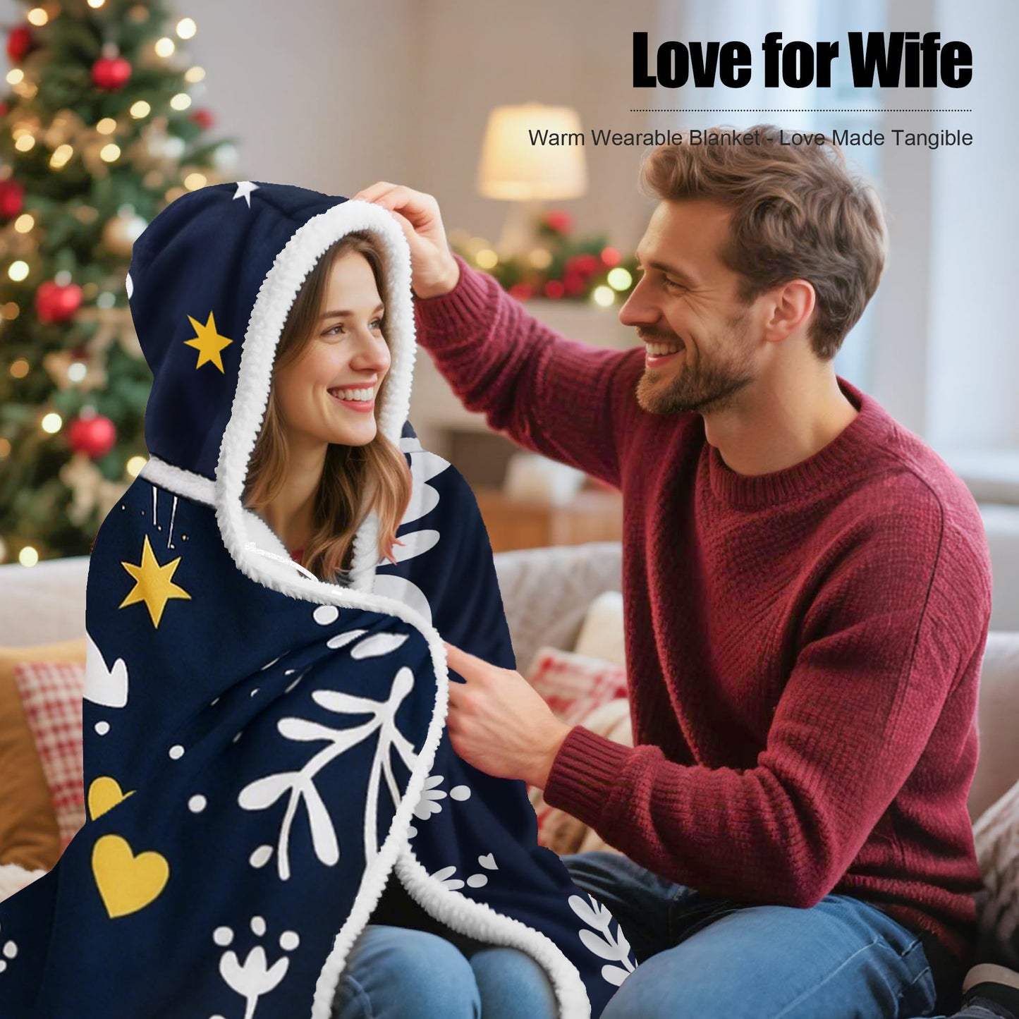 EASLIV Wife Wearable Blanket Hoodie, Blue Hoodie Blanket for Women, Mothers Day Wedding Anniversary Birthday Gifts, Valentines Day Gifts for Wife from Husband