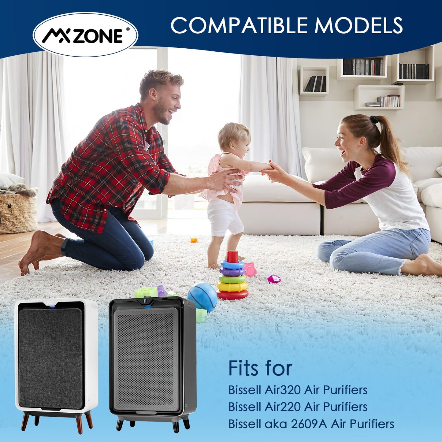 2 Set Air220 Air320 Filter Replacement Compatible with Bissell Air320 Air220 aka 2609A Air Purifier, 2678 True and Pre Filter, 2677 Activated Carbon Filter Included