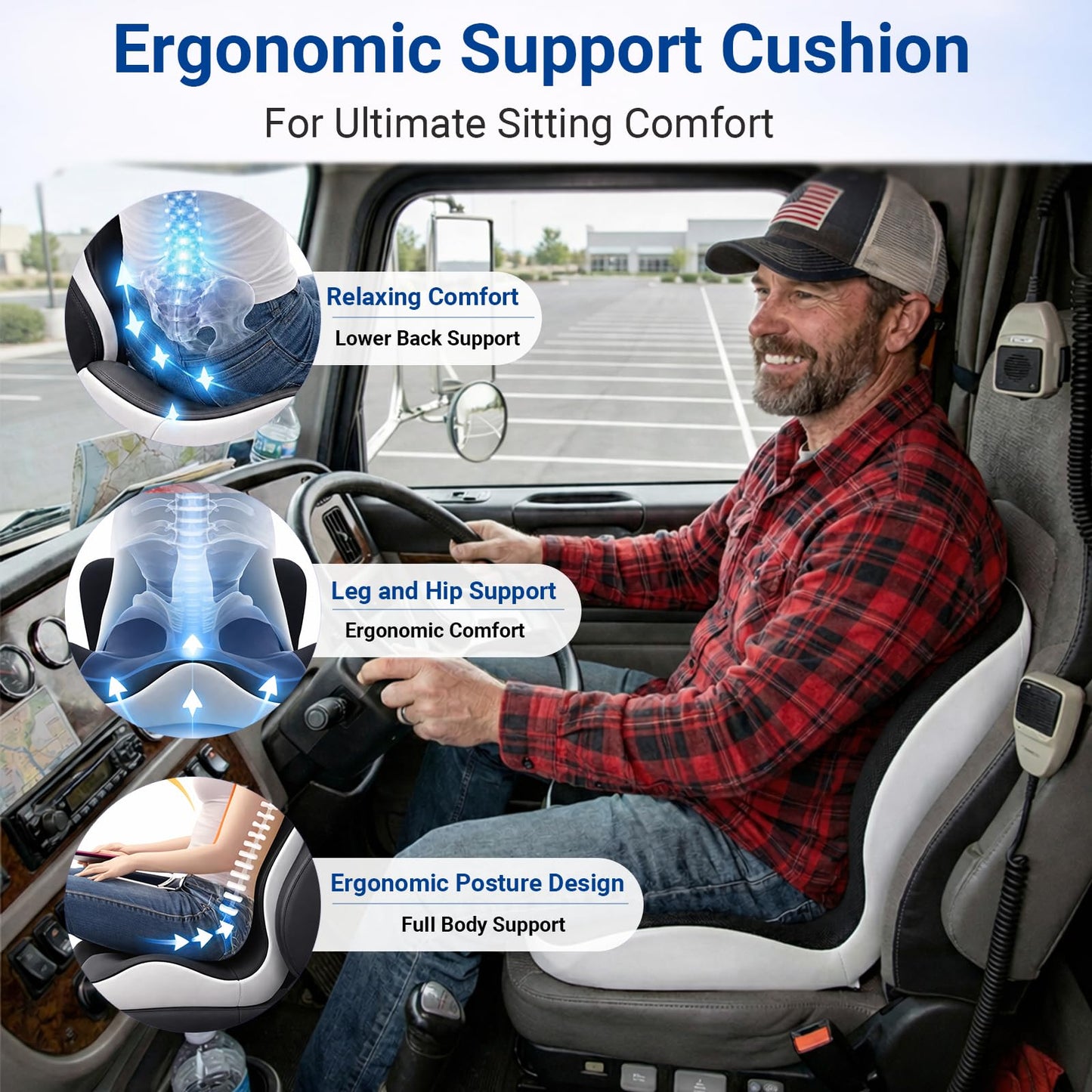 Ergonomic Seat Cushion Set with Lumbar Support Pillow, High-Density Memory Foam Cushion with Non-Slip Base, Posture Support Cushion for Office Chair, Home Chair, Car Seat (Dark Gray + Light Gray)
