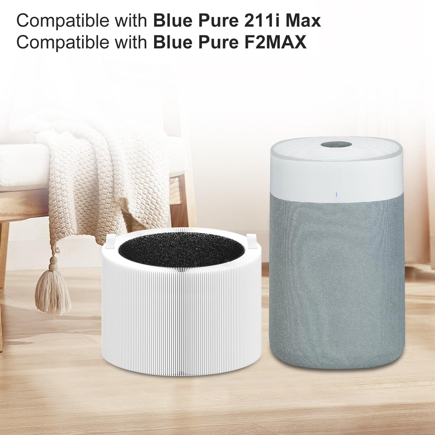 2𝟏𝟏𝐢 𝐌𝐚𝐱 Replacement Filter Compatible with Blueair Blue Pure 211i Max Smart Machine, Efficient 3-in-1 Particle Dust Pet Dander Filter&Odor Smoke Activated Carbon Filter, #F2MAX, White, 2Pack