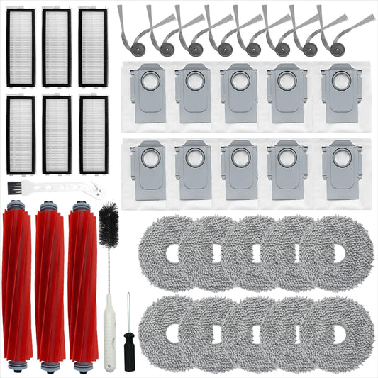 （40 Pcs）Replacement Accessories Kit Compatible with Roborock QV 35A/QV 35S Robot Vacuum, 3 Main Brush, 8 Side Brush, 6 HEPA Filter, 10 Mop Pads, 10 Dust Bag,2 Cleaning Brush, 1 Screwdriver