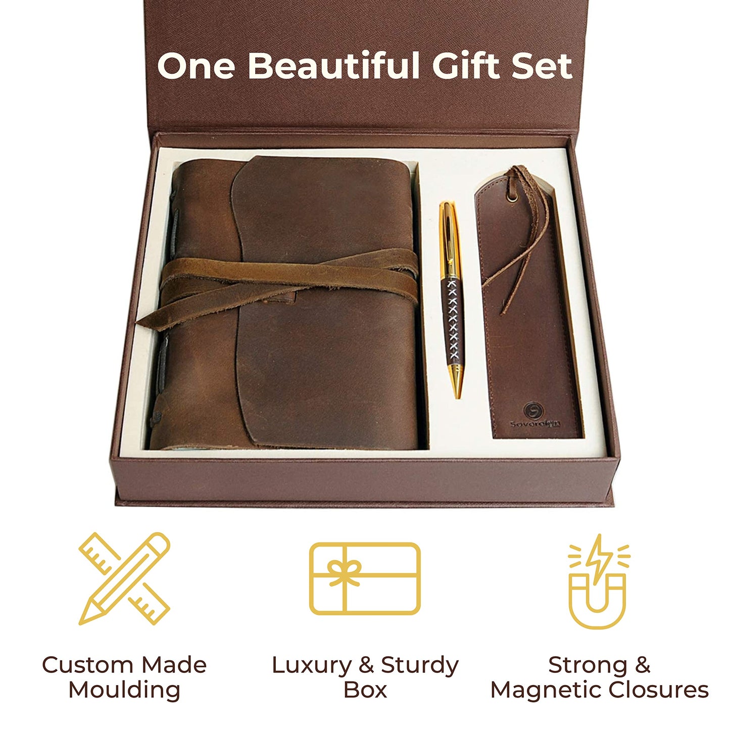 Leather Bound Journal for Men and Women, Handmade Gift Set with Genuine Leather Bookmark and Stylish Pen, Vintage and Classic, Notebook, Sketchbook, Planner, Journal and Diary (300 Pages) (8x6")