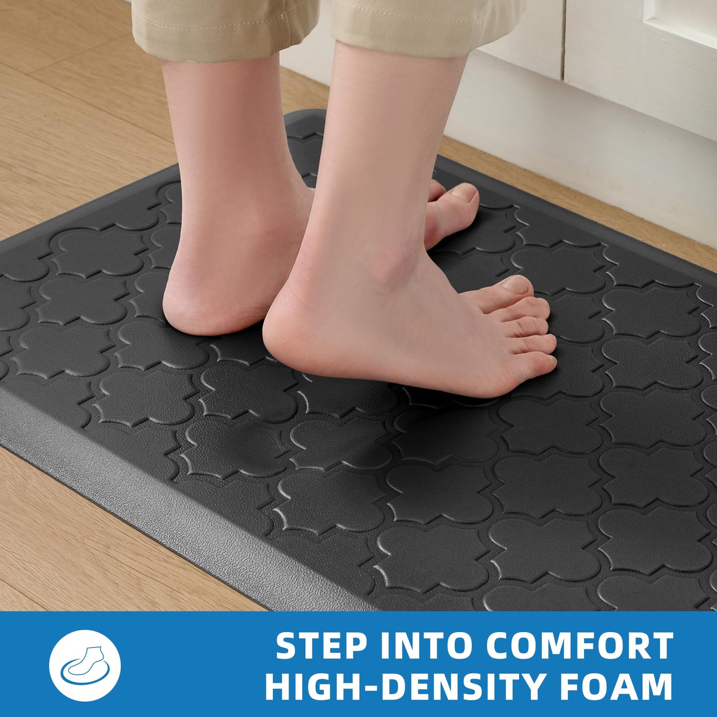 StepAura Kitchen Mats for Floor 2 Piece - Anti Fatigue Mats for Kitchen Floor - Non Slip Cushioned Rugs for Standing, Office, Sink, Laundry, Black