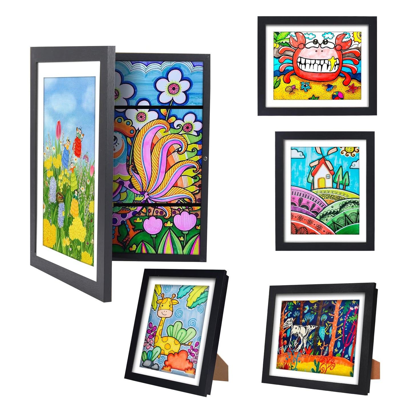 sixzerone [3-Pack Kids Artwork Frames Changeable - Front Opening Holds 150,Children Art Projects Kids Art Frames,10x12.5 Child Picture Frame for Display,With Storage(Wood)