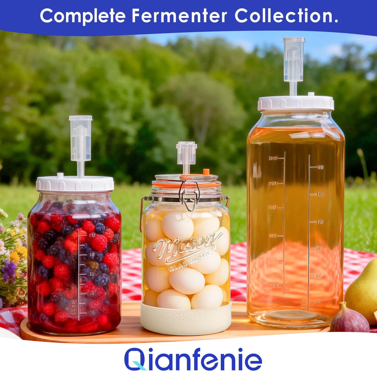 Upgrade 1 Gallon Fermentation Jars with Airlocks - Wide Mouth Glass Jars with Airtight Lid for Sauerkraut Mead Sourdough Starter Pickle, Fermenting Jar with Handle & Non-Slip Silicone Base, 2 Pack