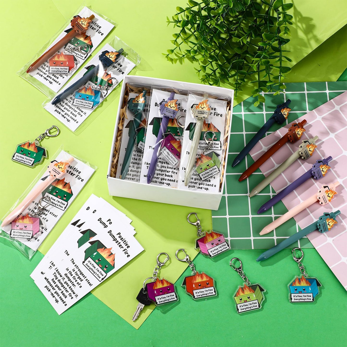 Sayglossy 48 Sets CNA Week Gifts Dumpster Fire Response Team Funny Ballpoint Pens Acrylic Keychains Bookmarks EMS Week Gifts for Volunteer Nurse Teacher Office Employee Team Graduation