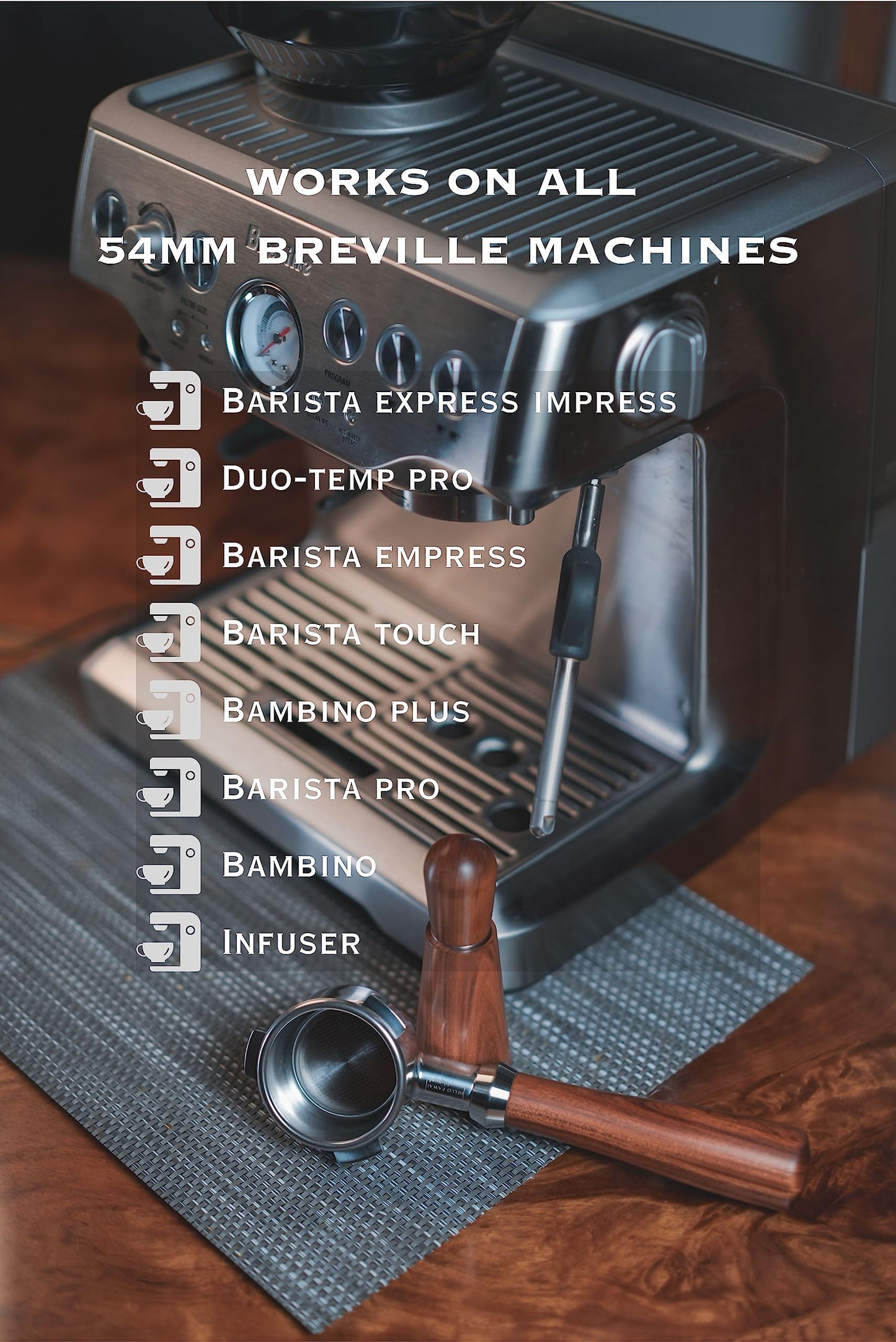 Pawa Bottomless Portafilter 54mm - Includes Filter Basket | Compatible with Breville Barista Express and 54mm Breville Machines (54mm Portafilter + WDT tool)