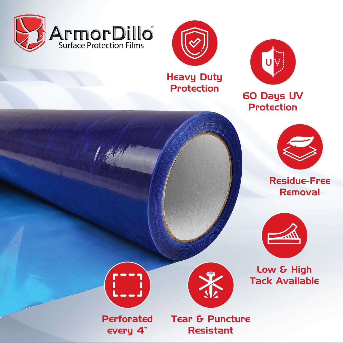 ArmorDillo High-Tack Adhesive HVAC Vent Sealing and Masking Tape. 25% HigherTack Vent Film 8” x 185