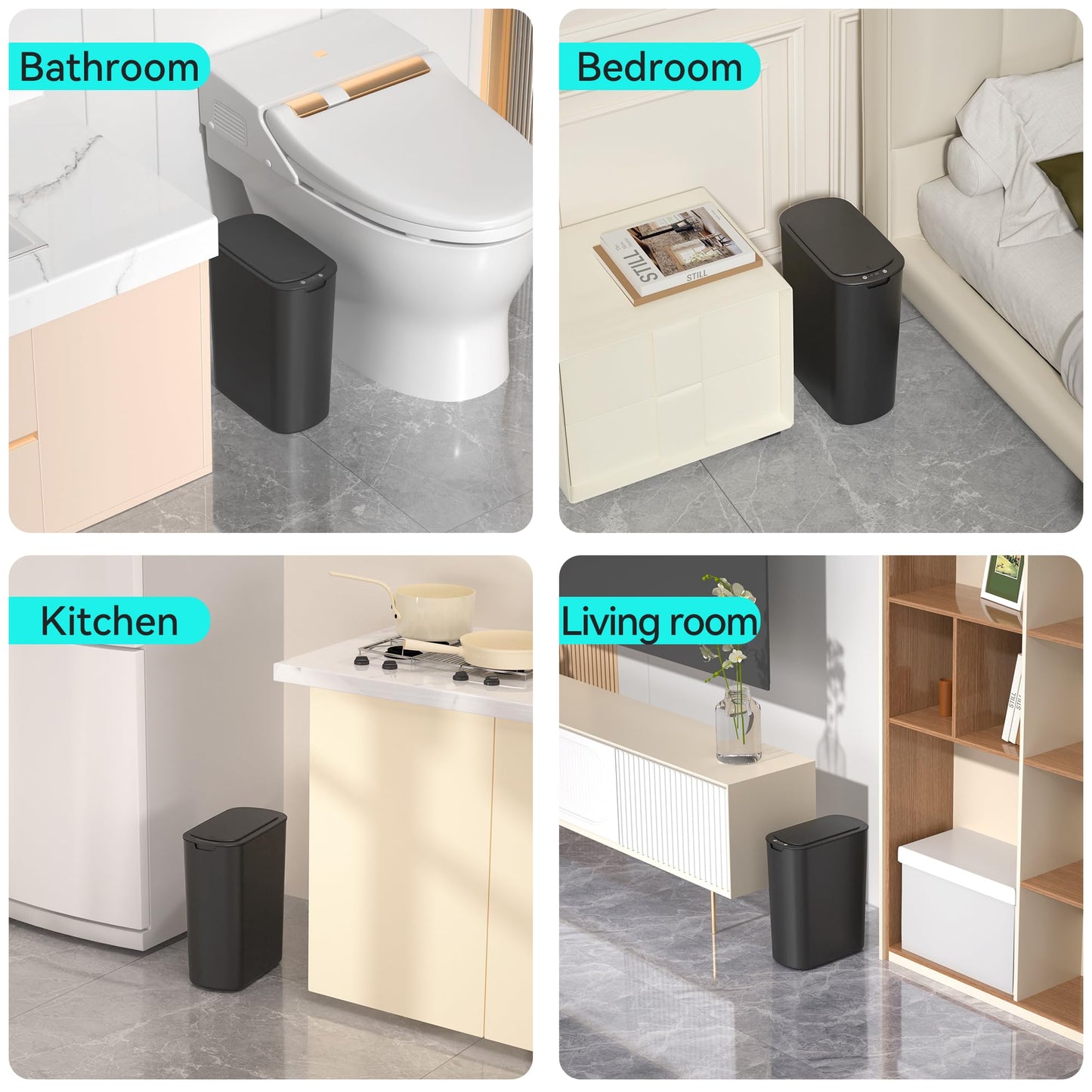 LJIACLEA 5 Gallon Motion Sensor Bathroom Trash Can Automatic Garbage Cans with Lid Touchless Smart Slim Plastic Trash Bin for Kitchen, Bedroom, Toilet, Office, Living Room