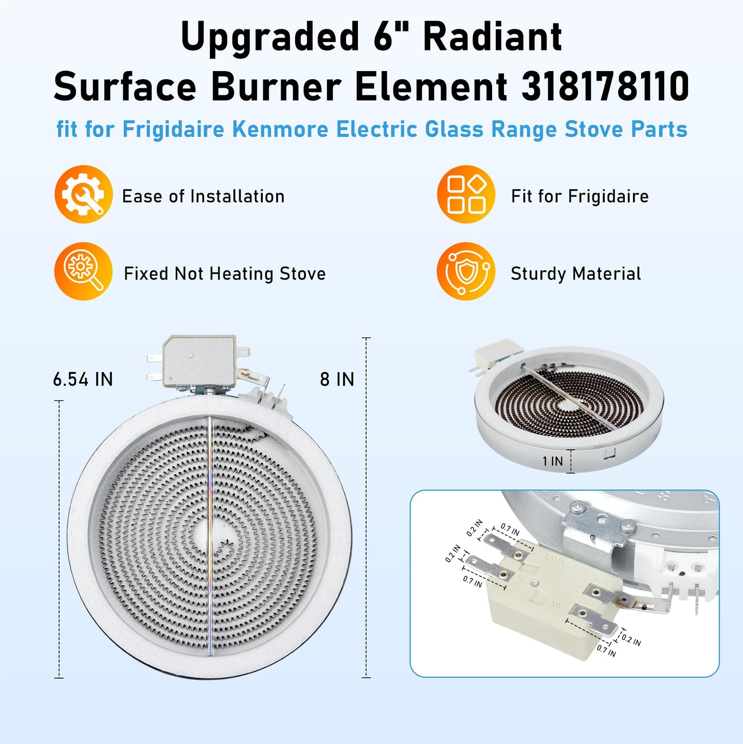 Upgraded 6" Radiant Surface Element fit for Frigidaire Electrolux 318178110 316010205 318198830 fit for LG MEE62385001 fit for Samsung DG47-00060A fit for Whirlpool WP8273994 W11171119 1 Pack Vypart