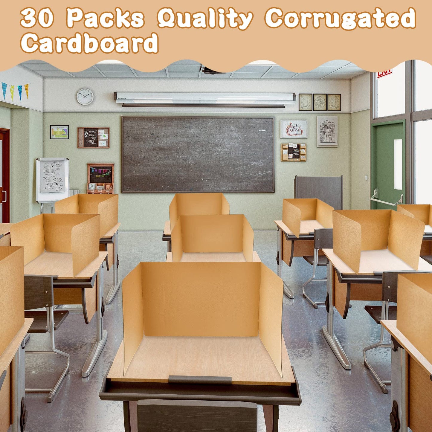 Gueevin 30 Pcs Classroom Desk Dividers for Students Test Privacy Folders for Better Focus Overall Size 13" x 20" x 17" School Testing Study Cardboard (Brown)