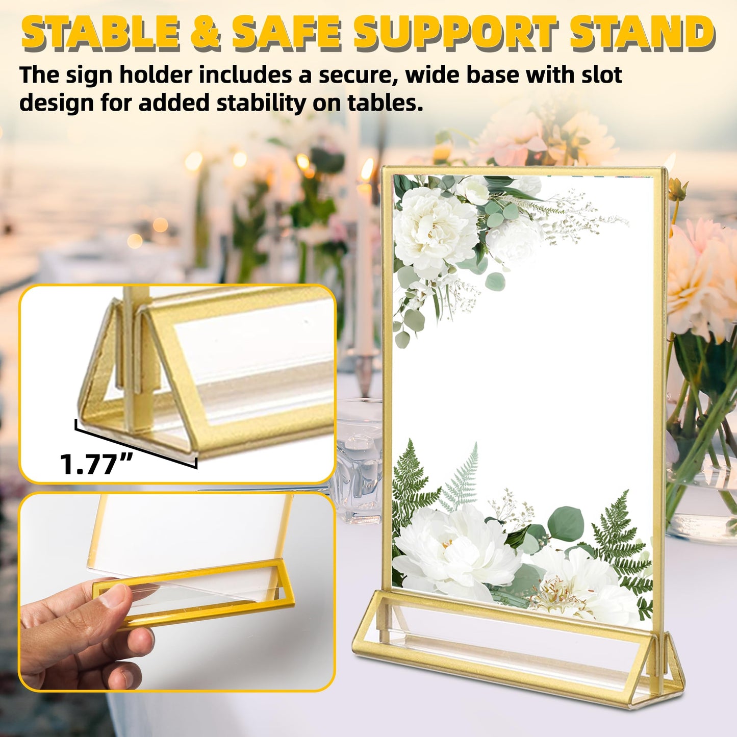 TonGass 24-Pack 4"x6" Gold Acrylic Picture Frames – 3mm Gold Border Wedding Table Number Holders, Clear Double-Sided Acrylic Sign Holders for Weddings, Banquets, Parties, Centerpieces