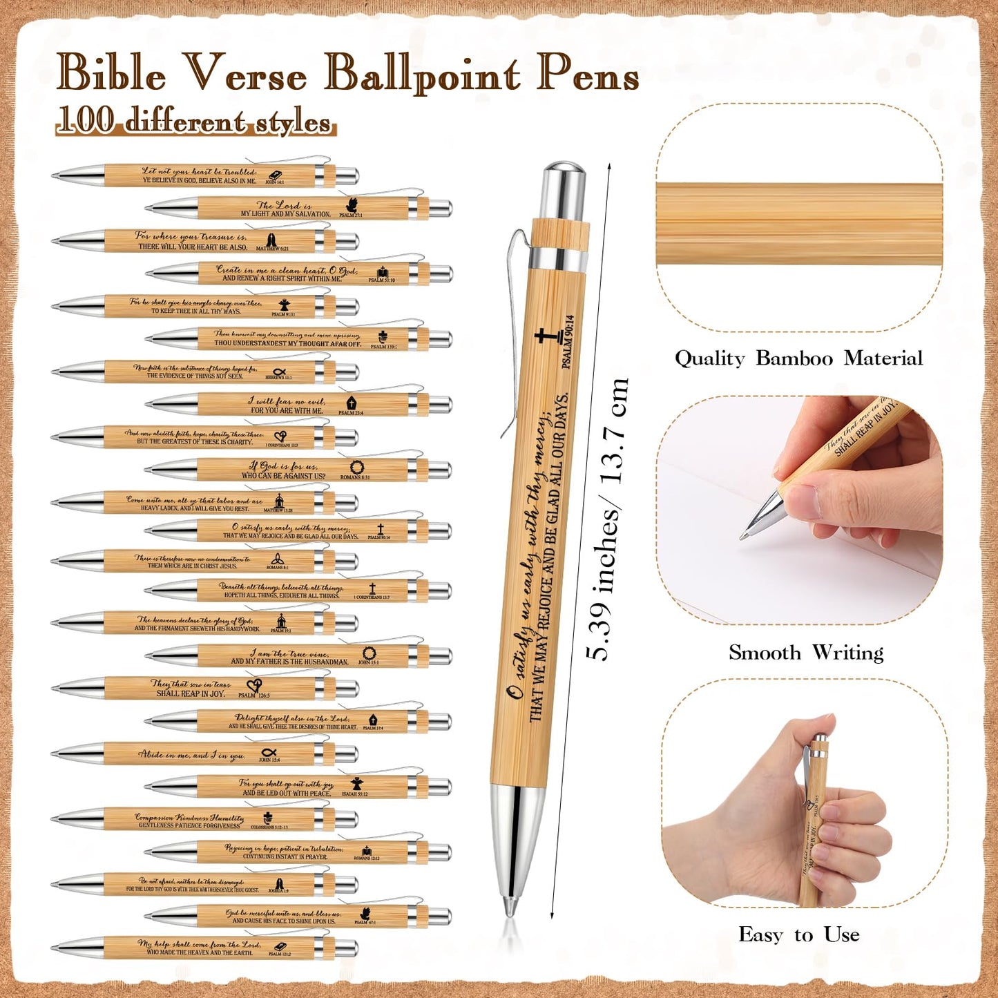 Feifeiya 100 Christian Gifts Bulk for Men Dad, Father's Day Bible Verse Bamboo Pens with Religious Silicone Keychains and Emergency Scripture Bookmarks, Church Bible Study Group Baptism Favors