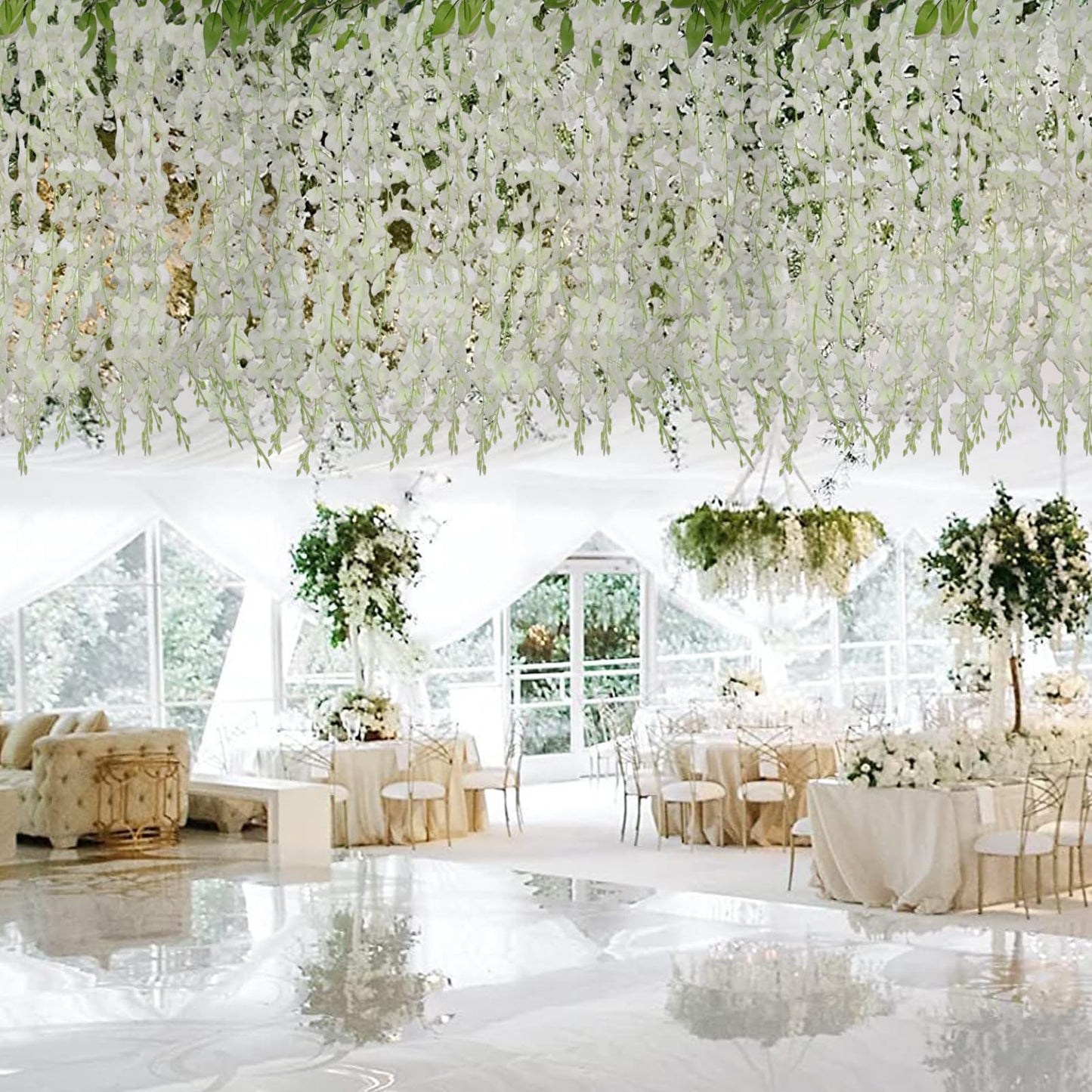 ZINHO 60 Branches Wisteria Hanging Flowers, Artificial White Wisteria Flowers Garland for Wedding Arch Ceremony Party Garden Home Backdrop Decor