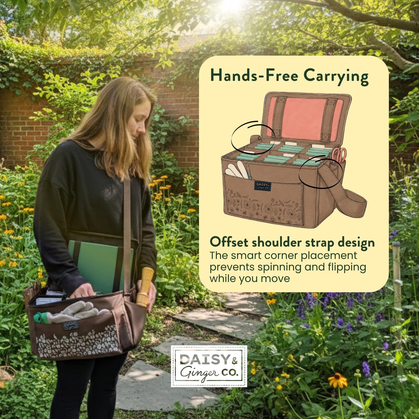 SEED STORAGE ORGANIZER TOTE BAG - Flexible Canvas Seed Organizer Holds 180 Seed Packets with Shoulder Strap, Side Pockets and 12 reusable Tabs for Gardeners | Water Resistant Bottom, Notebook Straps