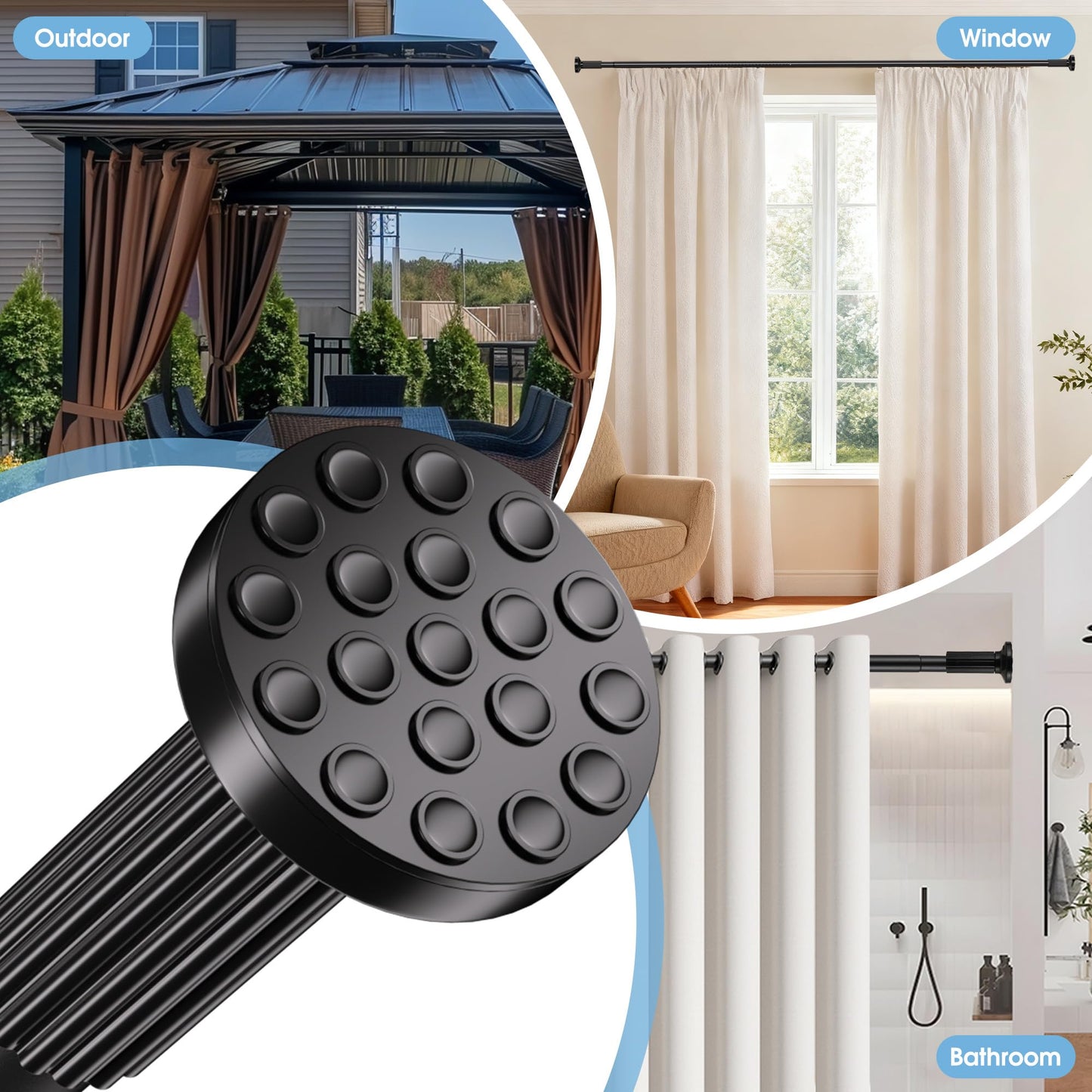 Tension Curtain Rod No Drilling 51–168In (14Ft), Outdoor Curtain Rods for Patio Windows, Extra Long Adjustable Curtain Rod,Shower Curtain Rod for Bathroom,Heavy Duty Tension Rod Renter Friendly, Black