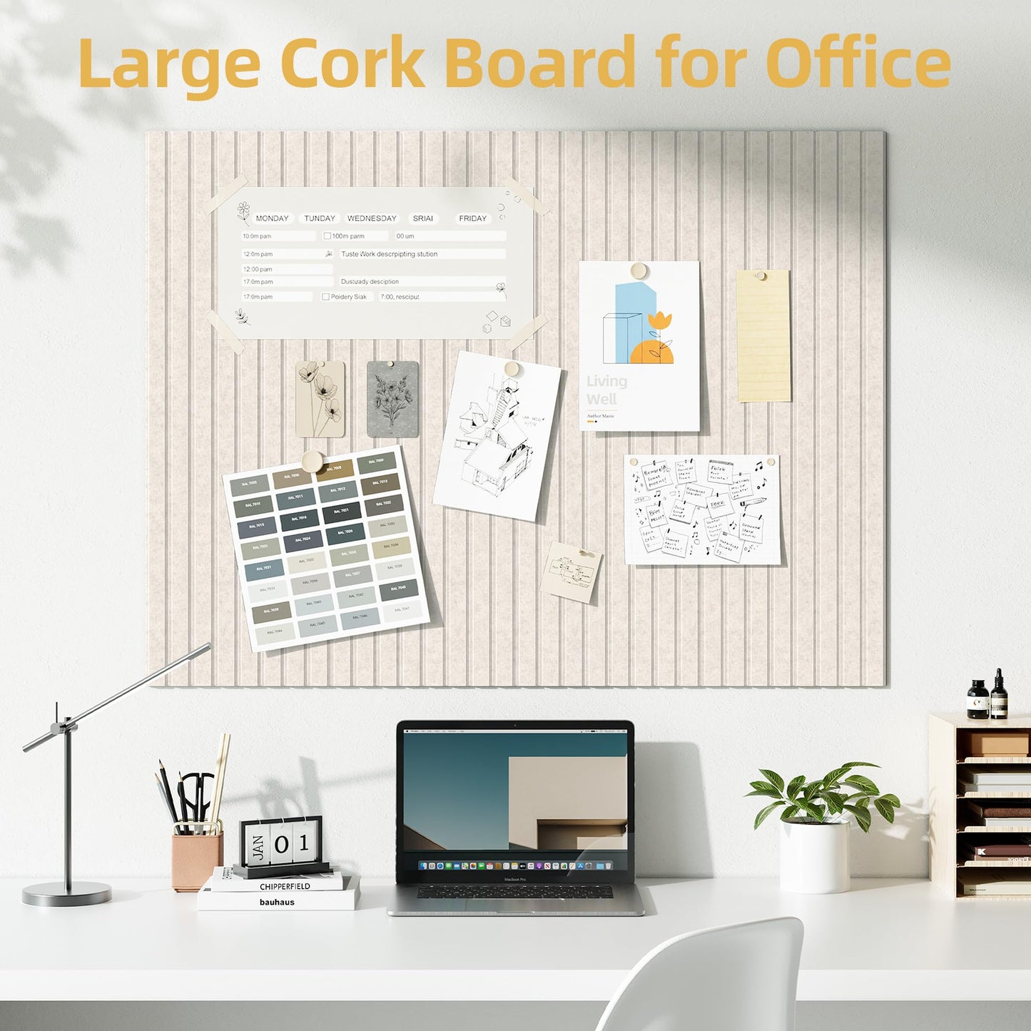Large Cork Board for Wall 48" x 60" Oatmeal Bulletin Board with Safe Removable Adhesive Squares for Pictures Photos, Alternative CorkBoard Felt Pin Boards Tiles for Office Classroom Wall Decor-20 Pack