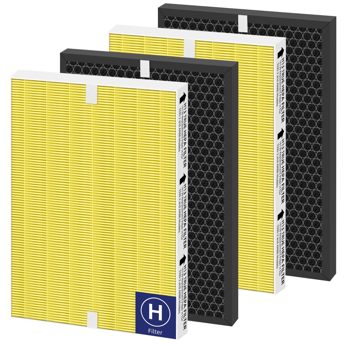 116130 HEPA Pet Care Replacement Filter H for Winix 5500-2 Am80 Plasmawave Air Purifier True HEPA Carbon Filter,2 Set,Yellow