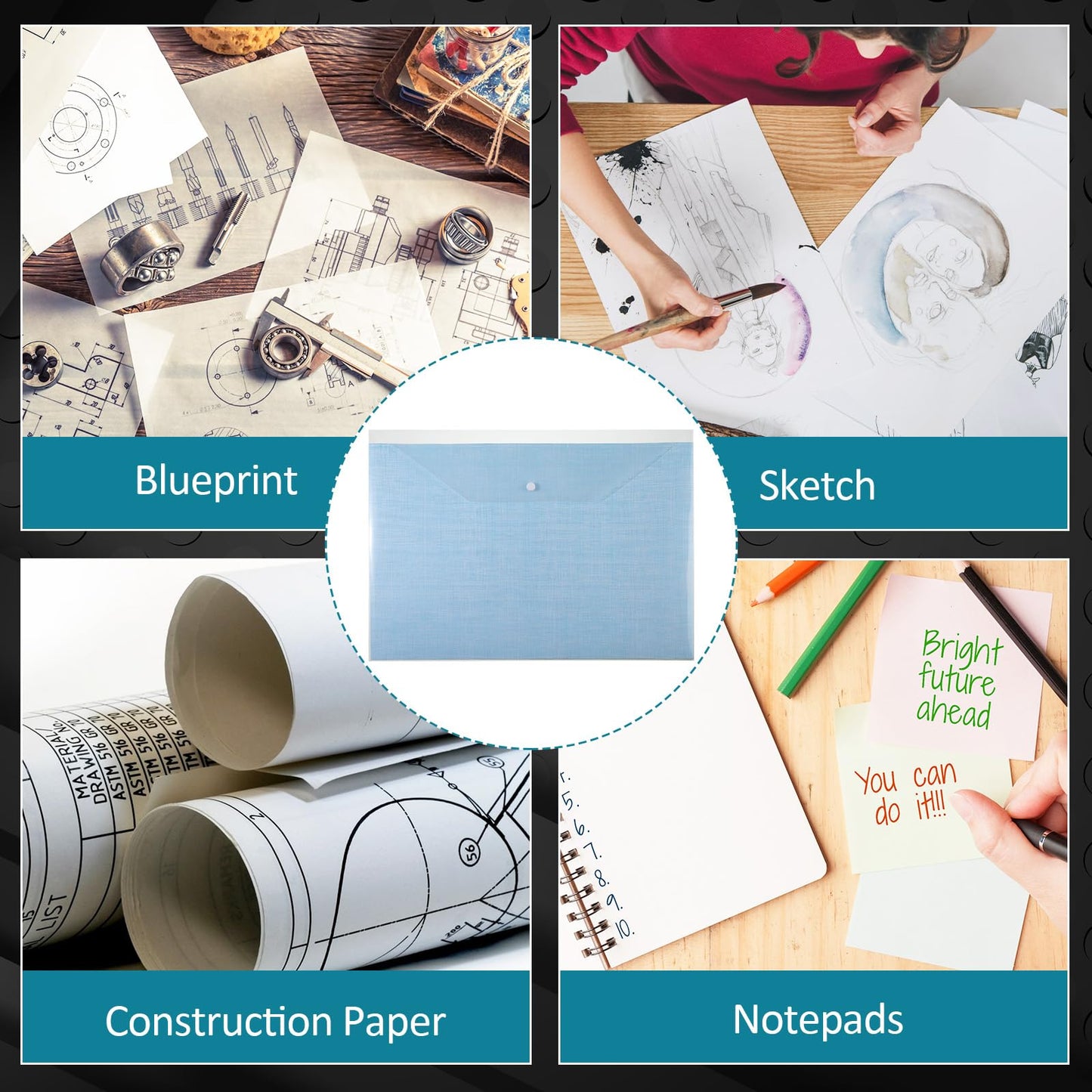 Honoson 30 Pcs 11 x 17 Inches Clear Envelopes with Snap Closure Clear Plastic Envelopes Plastic Envelopes for Documents File Folders for Office Home