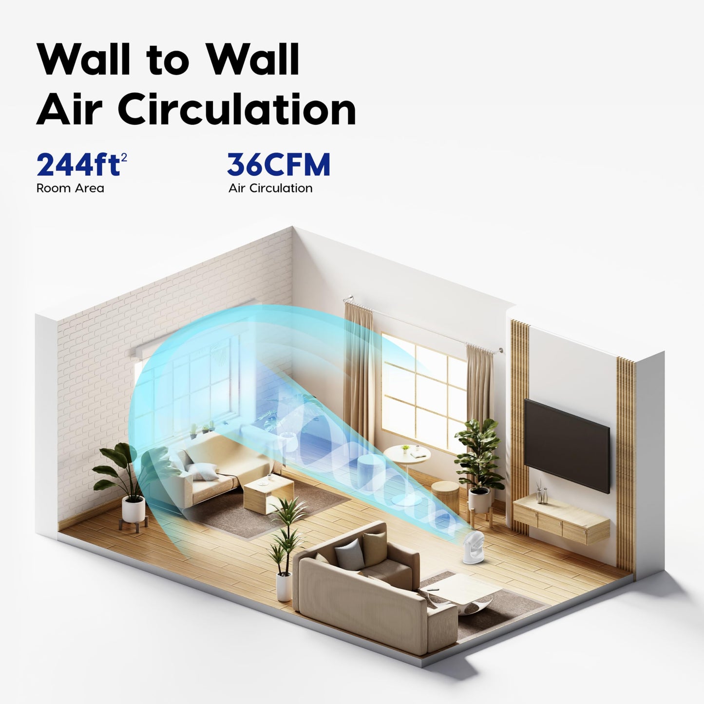 IRIS USA WOOZOO Desk Fan, Oscillating Air Circulator, 3 Speeds, 36ft Max Air Distance, 244ft² Coverage, 112° Adjustable Vertical Tilt, 29db Quiet Motor, Small Fan for Bedroom, Office, Dorm, White