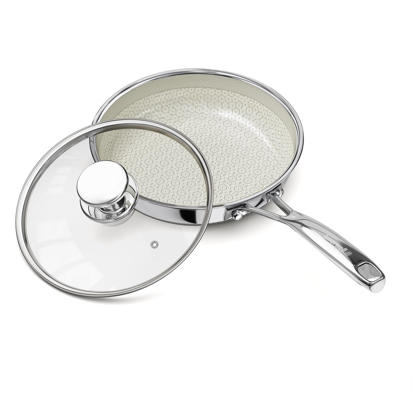 8 Inch Non Stick Frying Pan with Lid, Ceramic Hybrid Tri-Ply Stainless Steel Nonstick Skillet W/Lid, Small No Toxic Cooking Pans Induction Egg Frying Pan W/Stay Cool Handle, PFAS/PFOA/PTFE Free