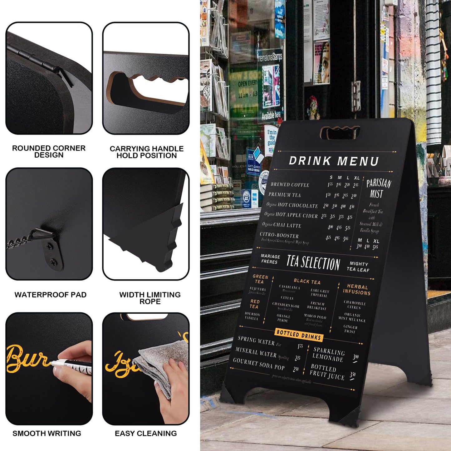 BIHAIT 16x32 Double-Sided A-Frame Chalkboard Sign with 8x12 Chalkboard, Liquid & Solid Chalk Markers, Wedding & Event Signage