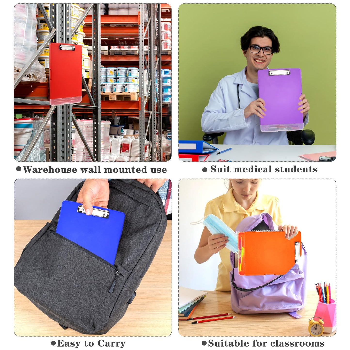 JIEYAO 6 Pcs Heavy Duty Plastic Clipboard with Storage, A4 Colorful Waterproof Clipboards with Pen Holder Side-Opening Nursing Clip Board for Office School Supplies