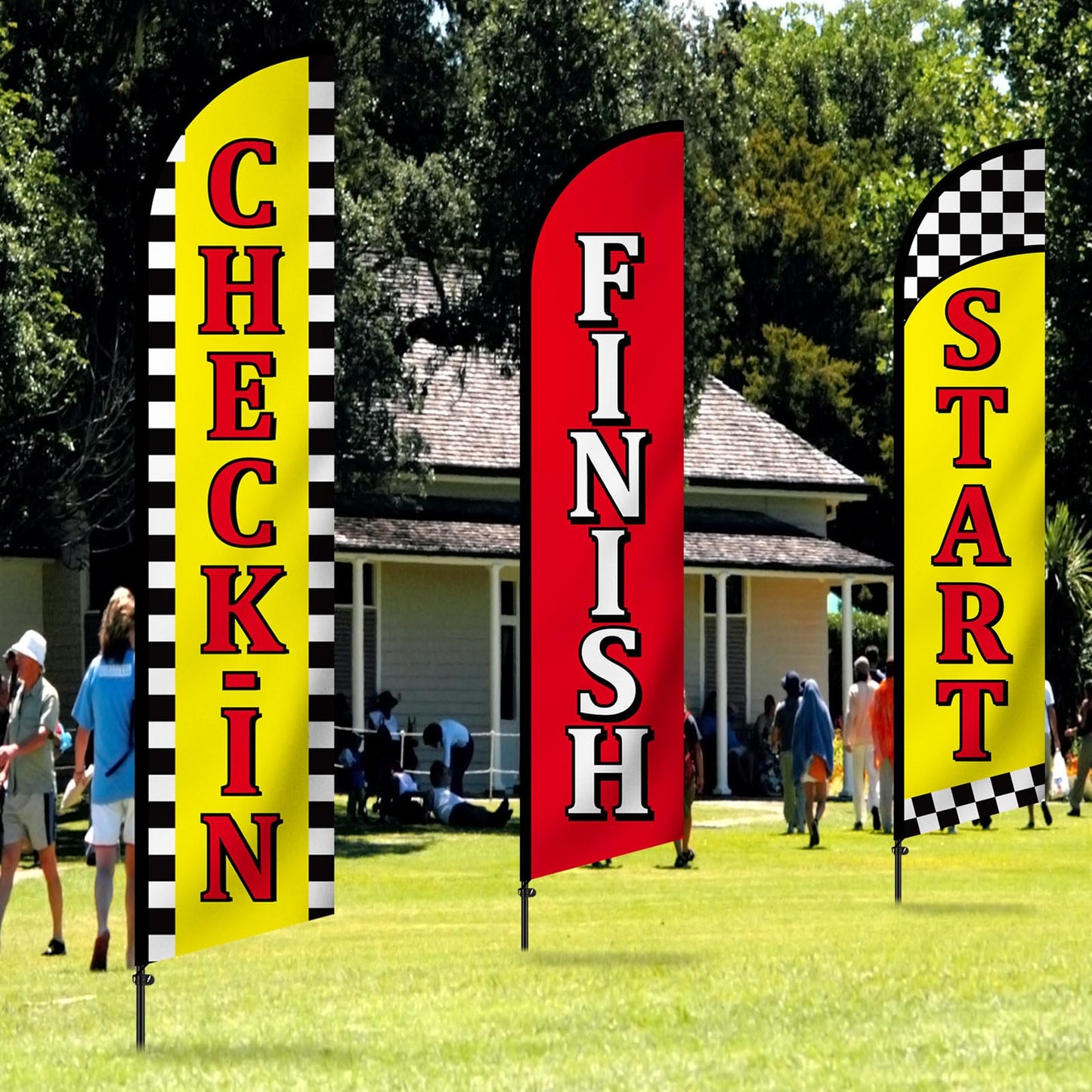 Hillsuren Start Finish and Check-in Advertising Package of 3 Feather Banner Red Yellow Swooper Flag Kits for Marathons, Races, Special Events, Poles Not Included