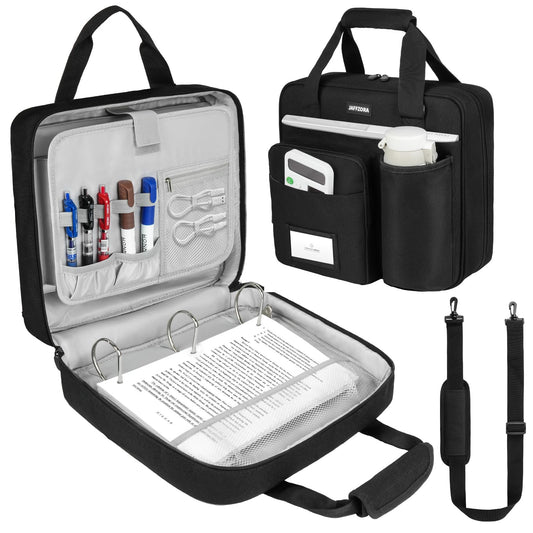 3 Ring Zipper Binder Bag, 3 Inch D-Ring 700 Sheet Capacity, Portable File Organizer with Removable Shoulder Strap & Multiple Pockets for School Office Travel Summer Study Back to School,Black