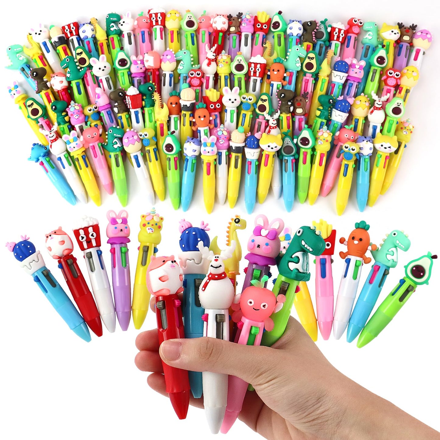 ZIZICG 100Pcs 4-in-1 Multicolor Ballpoint Pens All In One Mini Cute Ball Point Pens Bulk, Kawaii Ballpoint Pen for Birthday Parties,Xms Exchange Gift for School Classroom