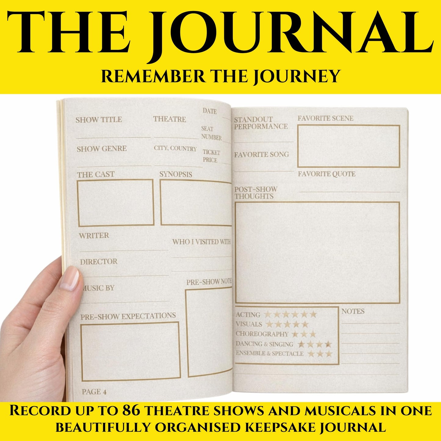 Show-Bill Binder & Theatre Journal Set – Faux Leather Folder with 35 Sleeves, 86 Show Log Book – Musical Theatre Program Organiser & Broadway Gift