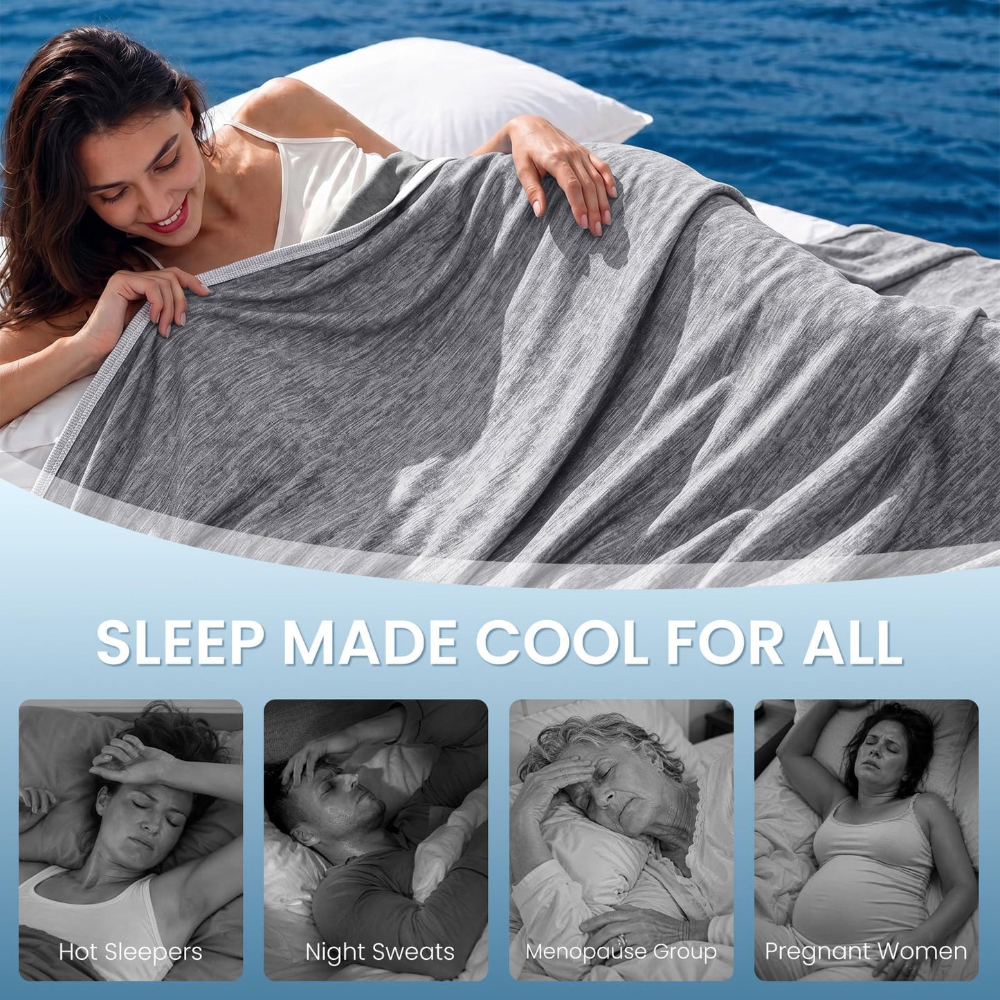 Topcee Cooling Blanket(90"x108"King Size) for Night Sweats Absorbs Heat to Keep Adults Cool on Warm Nights, Q-Max 0.5 Cooling Blankets for Hot Sleepers, Ultra-Cool Lightweight Blanket for Bed
