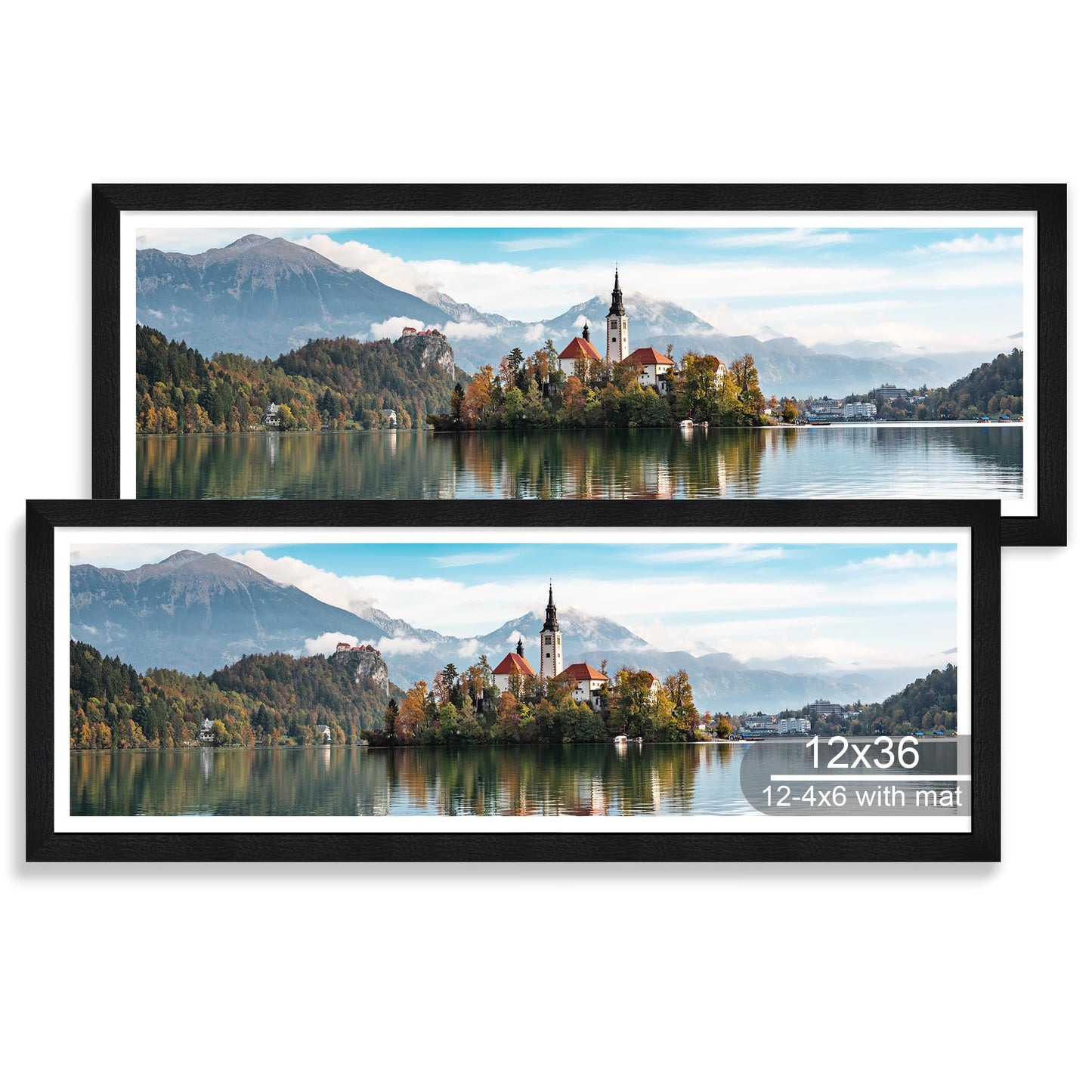 Hongkee 12x36 Picture Frame 2 Packs, Real Glass and Rustic Black Wood Frame, Display Collage Pictures Twelve 4x6 With Mat or Pennant 12 x 36 Without Mat - Horizontal or Vertical Wall Mounting
