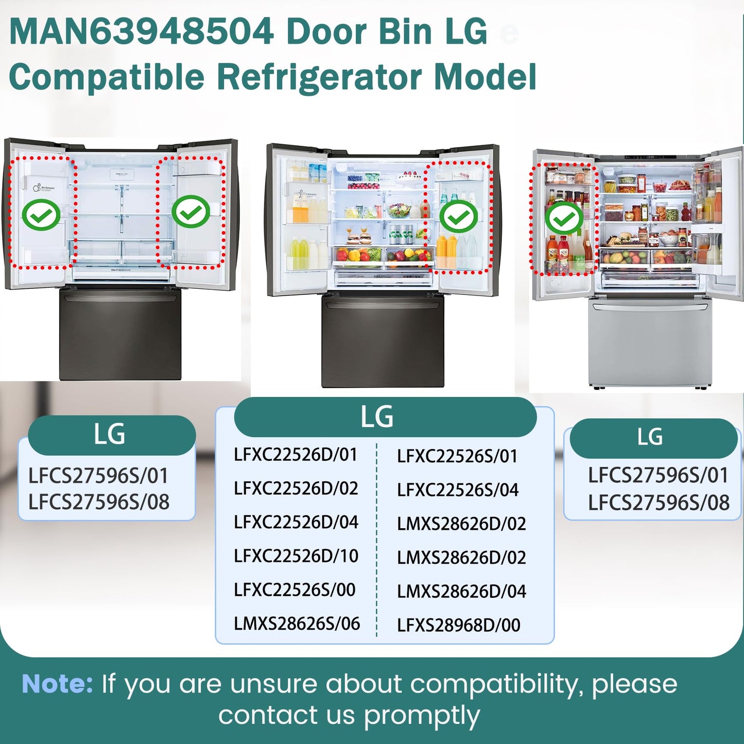MAN63948504 Refrigerator Door Bin, Bin Basket Shelf Compatible with lg Refrigerator LFCC22426S, LFXS26973S, LFXC22526D, Replace 4976934 AP7176180 PS16662677 EAP16662677