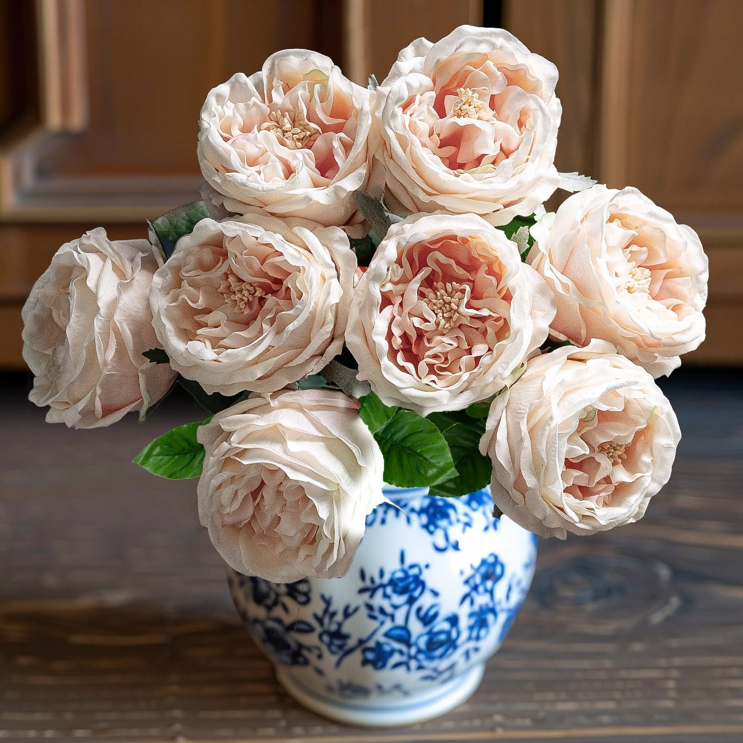 YILIUFA 4 Pcs Real Touch Peonies Artificial Flowers, 3.5'' Big Bloom Austin Rose Peony Latex Fake Flower with Stems for Wedding Bouquet Party Valentines Arrangement Home Kitchen (Champagne)