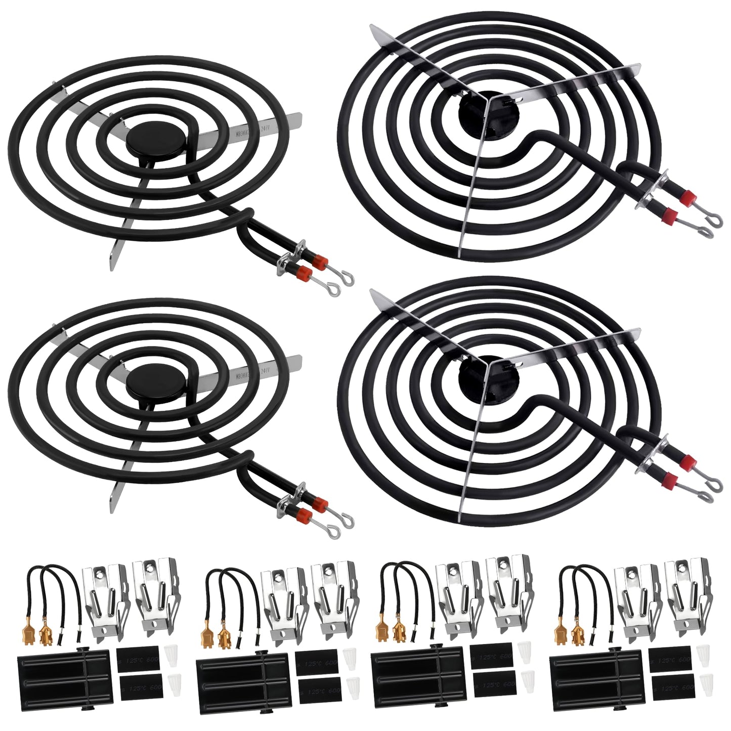 【2026 Upgraded】Electric Range Burner Element MP22YA Unit Set,2 pcs MP15YA 6'',2 pcs MP21YA 8'',4pcs 330031 Range Burner Receptacle kit.Replacement for Ranges/Stoves by Romalon
