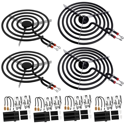 【2026 Upgraded】Electric Range Burner Element MP22YA Unit Set,2 pcs MP15YA 6'',2 pcs MP21YA 8'',4pcs 330031 Range Burner Receptacle kit.Replacement for Ranges/Stoves by Romalon