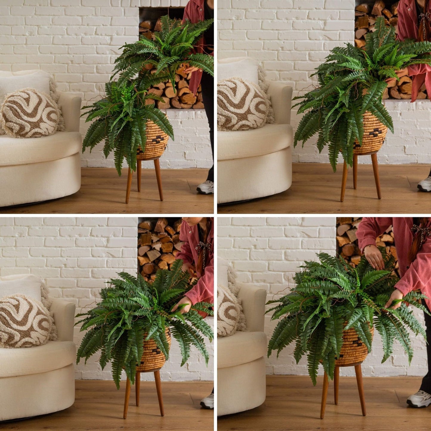 Nearly Natural 40in Hanging Artificial Boston Fern Plant Set of 2 - Realistic Faux Greenery for Indoor Home, Office, and Bathroom Decor