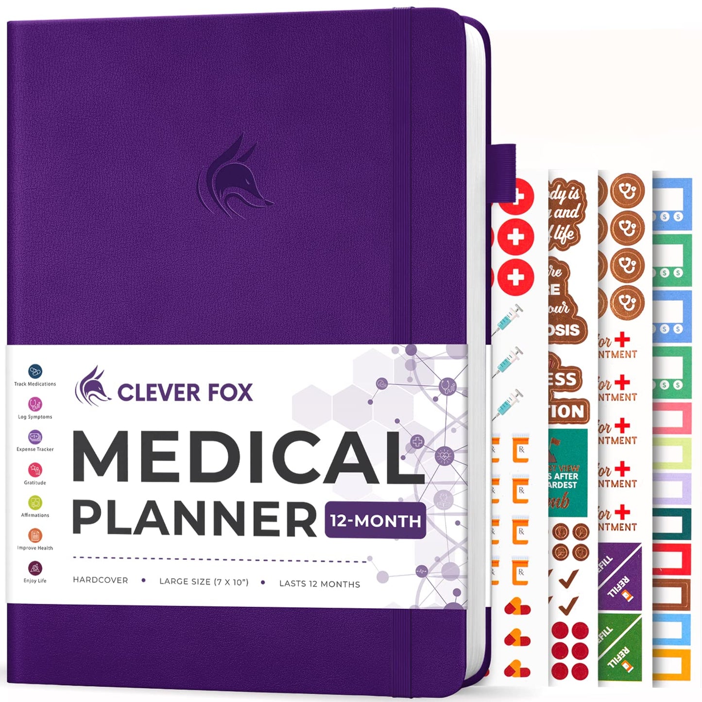 Clever Fox Large Medical Planner 12-Month – Medical Notebook, Health Diary, Wellness Journal to Track Health – 12 Months, 7x10.5″ (Purple)