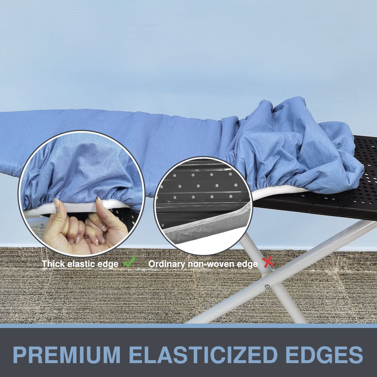 VividPaw Ironing Board Cover and Pad, Small Size 13x43, 12x42, Thick Padding, Elastic Edge, Silicone Coated, Adjustable Fastener, Heavy Duty Padded Iron Board Covers (Blue, 13" x 43")