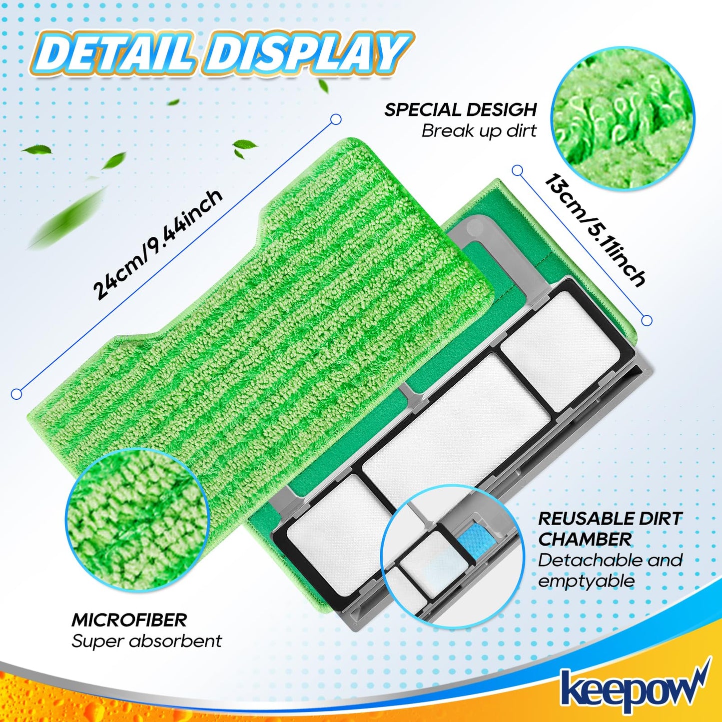 KEEPOW Reusable Mop Pads Refills, Mop Replacement Pads Compatible with Shark Vac Mop VM252 VM180 VM401 VM200 VC205 VM250 QM250 VM190, Hardwood Floor Mop Pad with Upgraded Dirt Chamber (1+2+3 Pads)
