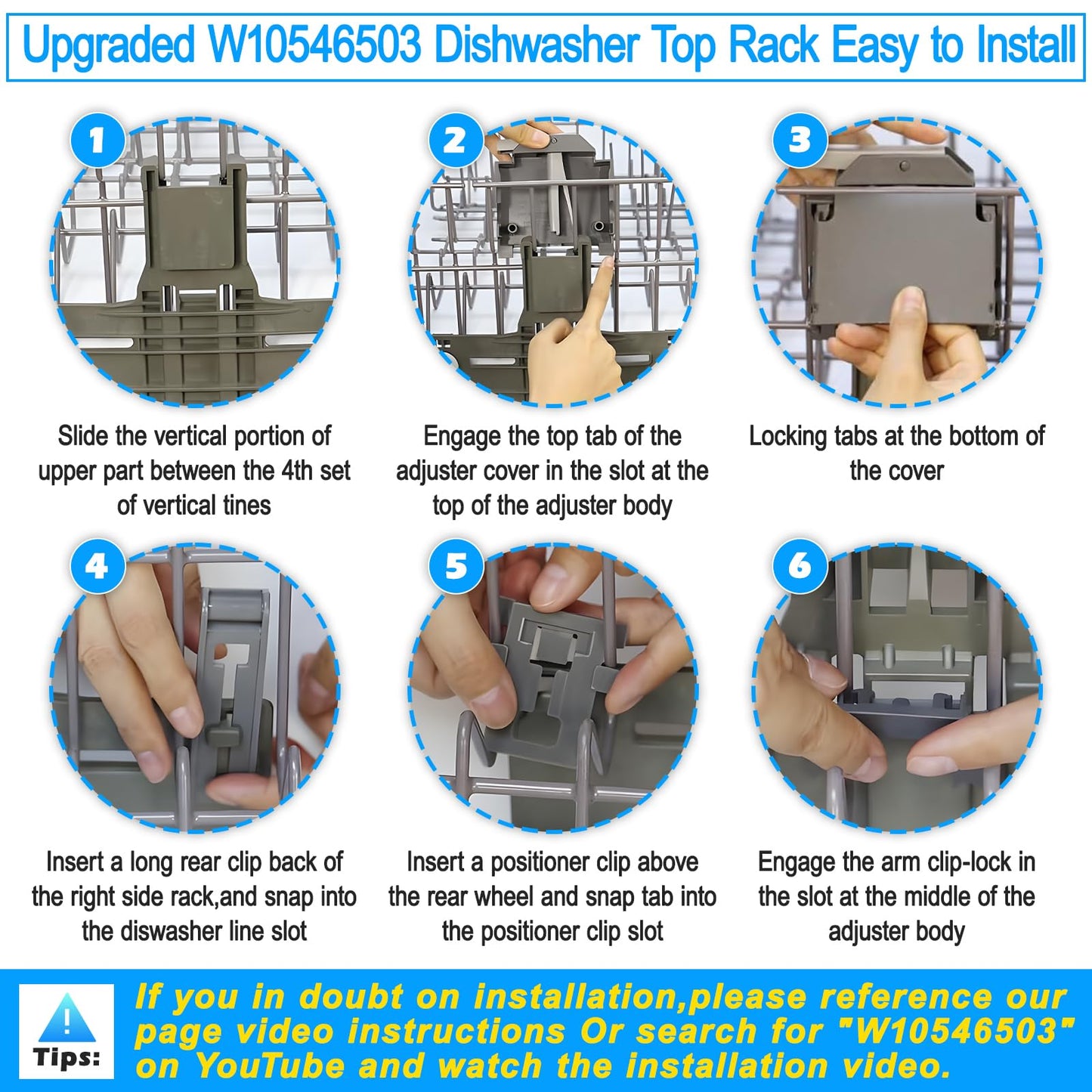 UPGRADED WPW10546503 W10546503 Dishwasher Top Rack Adjuster & W10320664/5 For Kitchenaid Dishwasher Parts Upper Rack KDTE334GPS0 KDFE104HPS0 W10546503 For Kitchen aid Dishwasher Parts,11Pack