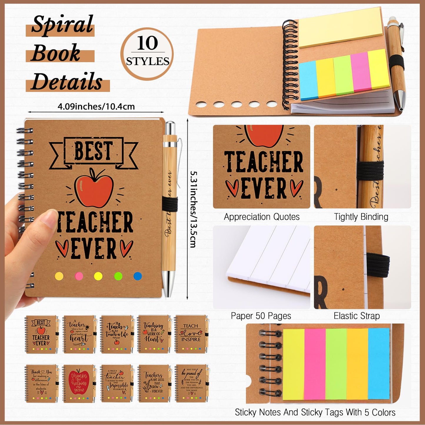 Glenmal 30 Sets End of Year Gifts for Teachers Spiral Notebook Thank You Appreciation Gift for Teachers from Students Inspirational Journal with Bamboo Pens for Office Supplies
